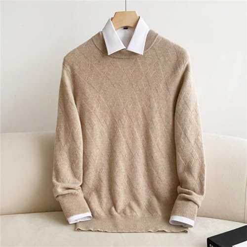 Men 100% Solid Cashmere Neck Solid Color Pullover Round Retro Cold Proof Blouse Sweater4