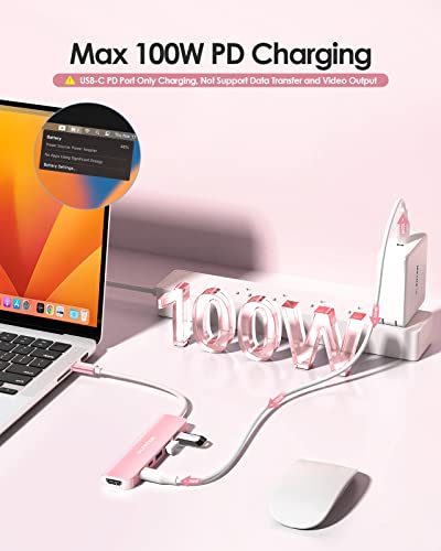 Image of LENTION 6-in-1 USB C Hub, 4K@60Hz HDMI, 100W PD, 3 USB 3.0, USB-C Data | Ideal for Work & Study, Stable Driver 3.0 Certified, Compatible with macOS, iOS /iPadOS, Windows & ChromeOS (CE35p, Rose Gold)