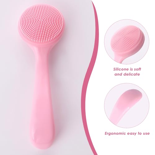 4 Stück Manuelle Weiche Gesichtsreinigungsbürste, Griff-Gesichtsreinigungsbürste, Gesichtspeelingbürste, Silikon-Gesichtsschrubber, Gesichts-Silikonschrubber (Blau, Rosa)