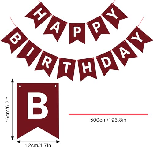 Image of Hooqict Burgundy Happy Birthday Banner Sign for Backdrop Burgundy Birthday Party Decorations for Kids Girls Women Party Banner Wall Porch Door Hanging Garland