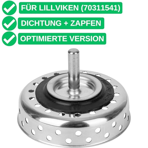 Siebkörbchen Ersatz Dichtung mit Zapfen, 1 Set, kompatibel mit IKEA LILLVIKEN 70311541, 29,2 mm langer Zapfen mit Kugel, Dichtring mit Ø 54,6 mm aussen, 30,4 mm innen, Ersatzteil für Lillviken Abfluss