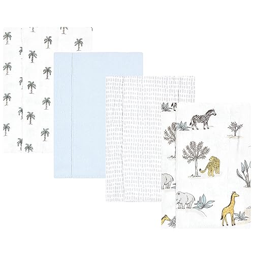 Image of Hudson Baby Unisex Baby Cotton Poly Flannel Burp Cloths, Boy Safari World 4-Pack, One Size