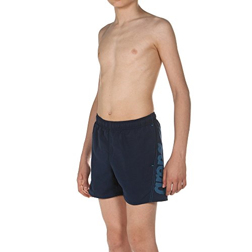 Arena B Fundamentals Logo Boxer, Pantaloncino da Mare Bambino, Blu (Navy/Turquoise), 8-9 anni
