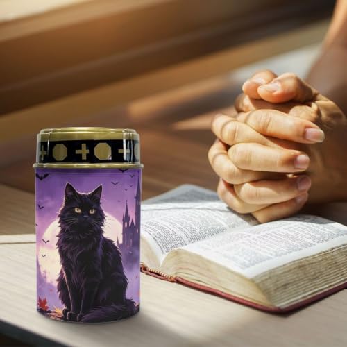 Image of Poceacles Solar Lights Outdoor Waterproof Cemetery Solar Outdoor Candle Grave Decoration Votive Candles Blessed Lights for Loss of Loves One, Black Cat Maple Leaf Bat Print Violet, Pack of 6