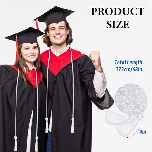 Image of ONUPGO White Graduation Cords, Graduation Honor Cord Rayon Braided Tassel Cord for 2026, 68 inch Polyester Yarn Long Robe Honor Rope for Graduation Students, Bachelor Gown