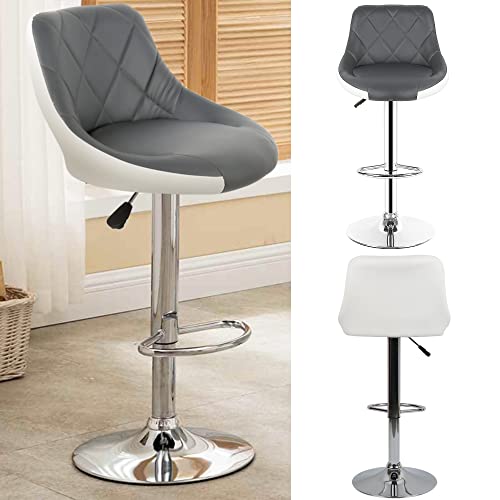 Lot de 2 Tabourets de Bar avec Dossier et Siège Rembourré, Chaises Haute Cuisine en Simili Cuir, Chaises de Bar Réglable en Hauteur 60-80 cm, Tabourets...