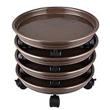 Skelang 4-Pack Plant Caddy 11.8 Inches, Plant Pallet with Brake Wheels, Plant Stand Roller for Indoor and Outdoor Heavy Duty Planter, Load Capacity 125 Lbs (Coffee)