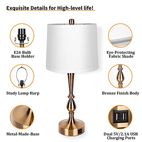Set Of 2 Bedside Lamps With Usb Charging Ports And Outlets, Touch Control Bedroom Lamps 3-Way Dimmable With White Lampshade, Mid Century End Table Lamps For Living Room/Bedroom( 2 Led Bulbs Included) #TOP1