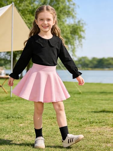 Image of 12M-14Y Toddler Baby Girls Peter Pan Collar Blouse Kids Girl Solid Color Puff Sleeve T-Shirts Casual Tee Tops
