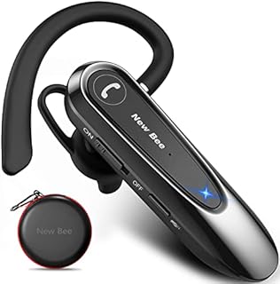 New Bee Bluetooth Headsets with Dual Mic V5.0 Handsfree Bluetooth Earpiece with 25 Hrs Talking Time Mic Mute Two Device Connection for iPhone, Android and Laptop