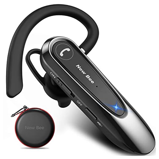 New Bee Auriculares Manos Libres con Doble Micrófono V5.0 Auricular Bluetooth con 20 Horas de Tiempo de Conversación Mic Mute Conexión de Dos Dispositivos para iPhone, Android y PC