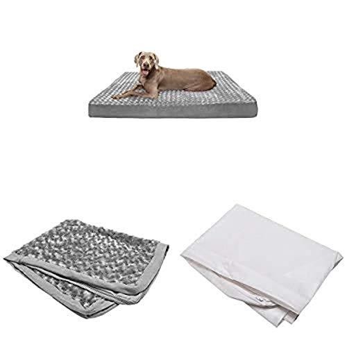 Furhaven Pet Bundle Jumbo Plus Gray Deluxe Cooling Gel Memory Foam Ultra Plush Faux Fur Mattress, Extra Dog Bed Cover, & Water-Resistant Mattress Liner For Dogs & Cats #TOP4