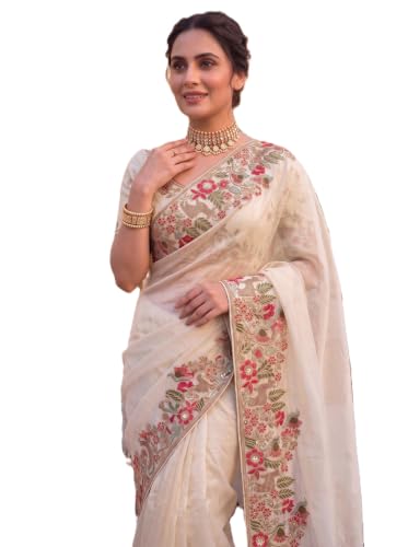 VAIRAGEE Women's Frendy Satin Silk Embroidered Saree with Mono Banglory Silk Embroidered Blouse(6455_1) Deal
