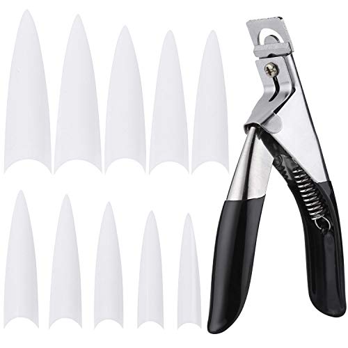 500Pcs Long Stiletto Nail Tips White Fakes Nails Half Cover False Nail Tips and 1 Acrylic Nail Clippers Professional