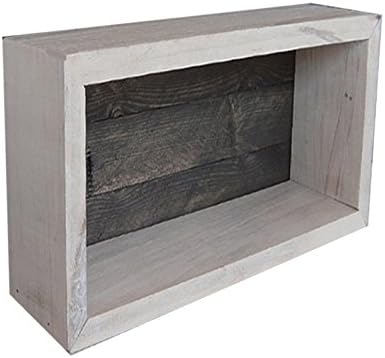 Wood/Wooden Shadow Box Display With Backing - 16" x 6" - Two Tone - Antique White/Carbon Grey - Rustic Decorative Reclaimed Distressed Vintage Appeal