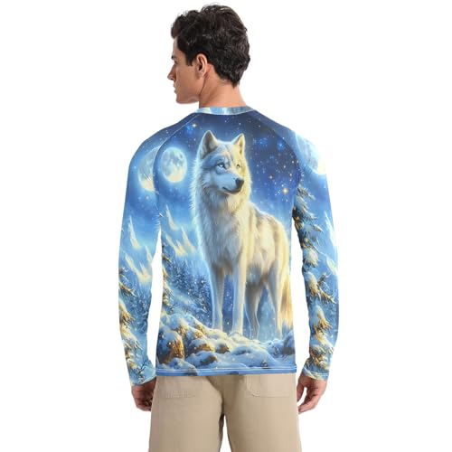 Men's Sun Protection Shirts White Wolf in Snow UPF 50+ Long Sleeve Rash Guard Quick Dry Shirt2