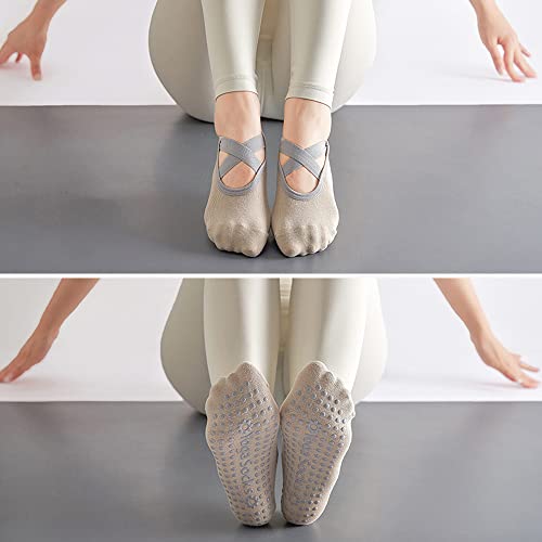 3Pair Yoga Socks For Women Non Slip Arch Support - Grips Pilates Ballet Barre Socks Toeless Non Slid Dancing Socks (Dark Series) #TOP4