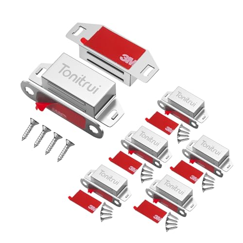 Tonitrui Cabinet Door Magnet, Flat Bottom Cabinet Magnetic Catch with Adhesive, Easy to Install,Only Takes 1 Minute,35lb Magnetic Cabinet Door Drawer Latch(Sliver, 6Pack)