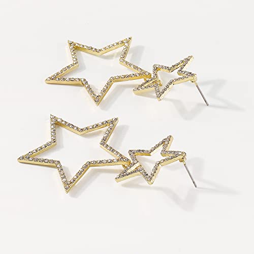 Ymimanchil Star Earrings For Women Silver Star Earrings Dangle Rhinestone Star Stud Earrings Rhinestone Big Star Dangle Earrings For Girls (A:gold Style 1) #TOP3