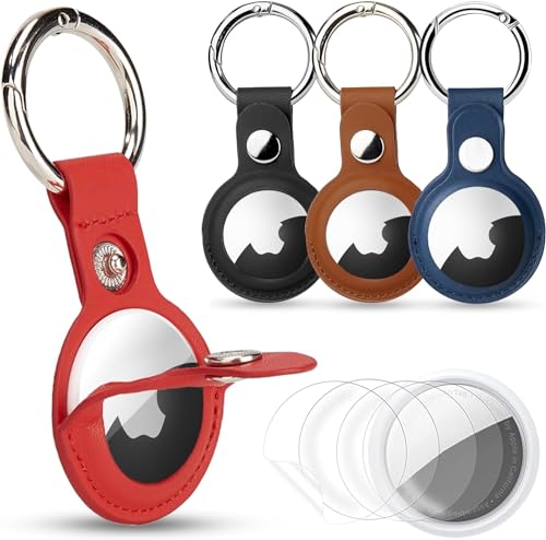 Funda Airtag para Apple Air Tag Tracker, 4 unidades de soporte Airtag con llavero de metal, 2 almohadillas antipolvo y 4 protectores de pantalla | Cubierta Airtag | Llavero Airtag