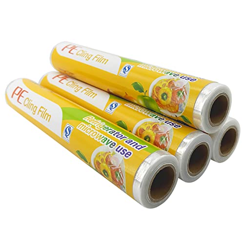 Douzi 4 Pack Cling Film for Food 100m x 30cm, Storing Food Cling Film Refill Rolls-Kitchen Preparation Reusable Clingfilm