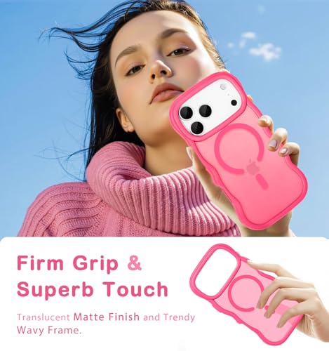 Amzfield Magnetic for iPhone 17 Pro Max Case, Compatible with Magsafe Wavy Frame Cute Translucent Matte Hard Back Silicone Bumper Shockproof Phone Case for iPhone 17 ProMax Women Girls, Hot Pink by Amzfield - Used condition - Image 5