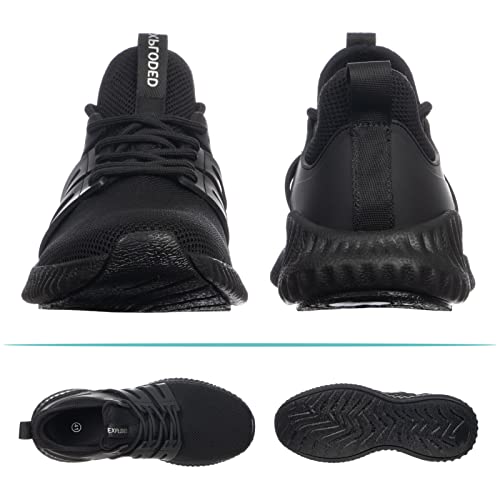 Mens Athletic Walking Shoes - Comfortable Memory Foam Tennis Shoes Non Slip Running Workout Jogging Training Sneakers for Indoor Outdoor Gym Work All Black Size 9.5