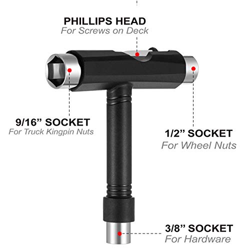 TANJALI Skate Tool All-in-One Skateboard Tool with T-Type Allen Key and L-Type Phillips Head Wrench Screwdriver Multi-Function and Portable