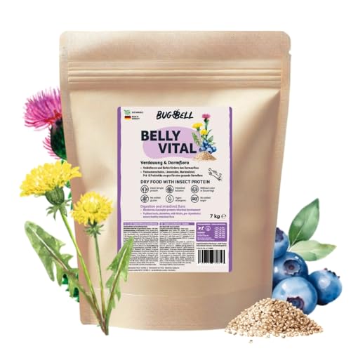 BugBell 7kg Premium Trockenfutter, Magenschonend, Fettreduziert, für Probleme mit der Bauchspeicheldrüse oder Leber, Löwenzahn, Mariendistel, Präbiotika & Probiotika