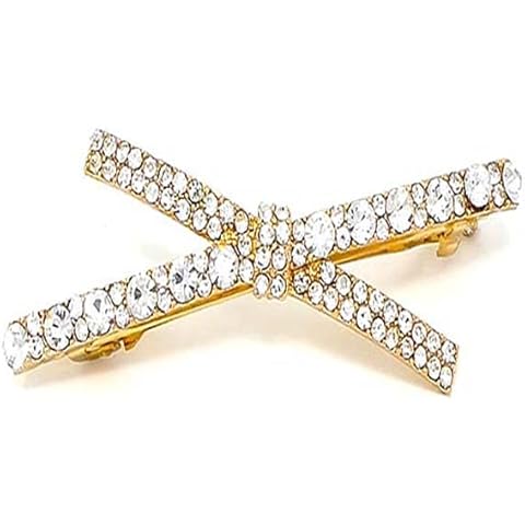 BELLEFIXE Crystal and Gold "X" Barrette Hair Clip for Women Girls Special Occasion Wedding Prom Long Hair Short Hair Rhinestone Cover