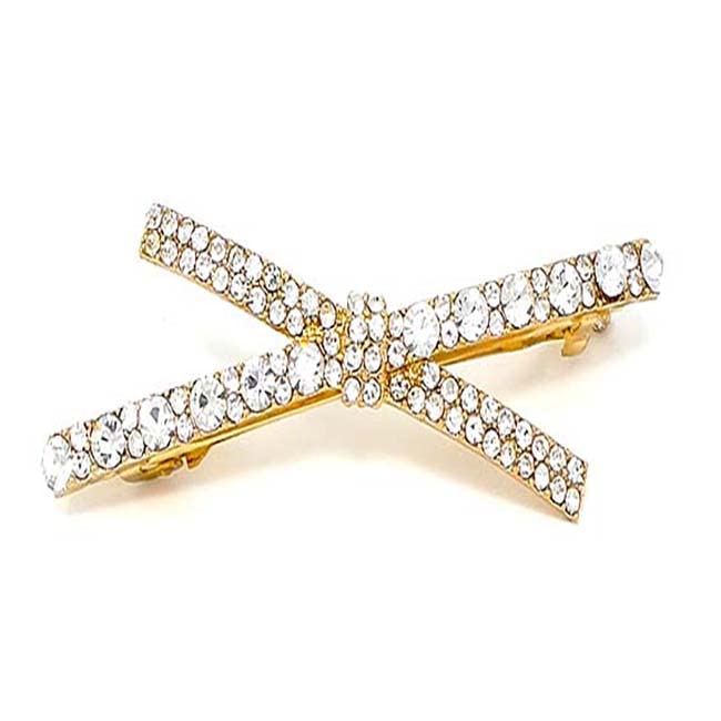 Bellefixe Crystal and Gold "X" Barette Hair Clip Beauty
