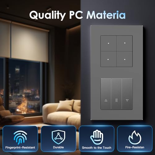 BSEED Smart Lichtschalter mit WLAN Rollladenschalter, Smart Jalousien Schalter mit PC Rahmen, Ben&ouml;tigt Nullleiter, WiFi Rolladen Zeitschaltuhr, kompatibel mit Alexa/Google Home, 4 Fach 1Weg, Grau