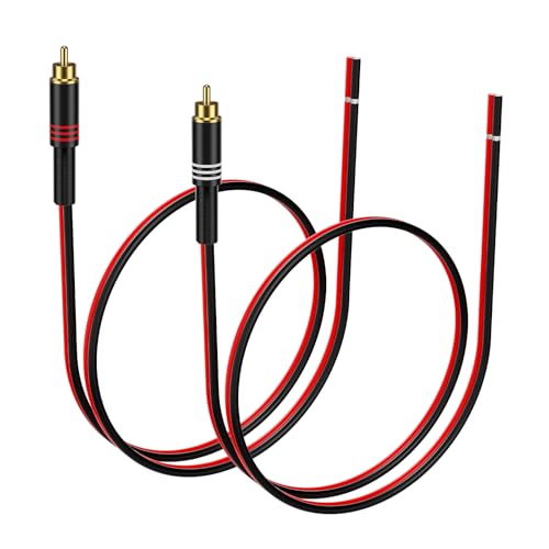 J&D Adaptador RCA a Cable de Altavoz, 2 Piezas 20AWG 0.3 m, Conector RCA Macho a Cable Desnudo para Reparar Cables de Altavoces, Compatible con Amplificadores, Receptores AV
