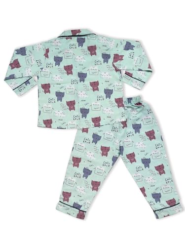 Image of MINIMATES Unisex Kids Cotton All Over Printed Night Suit Sleepwear Top & Pyjama Set Full Sleeve with Pockets for Girls & Boys with Buttons /Sleepwear for Girls /Night Dresses
