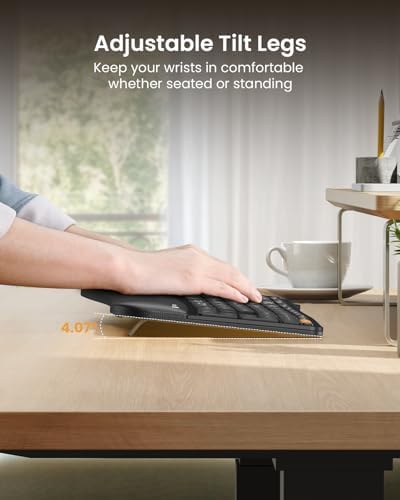 ProtoArc EK01 Plus Backlit Bluetooth Ergonomic Keyboard, Full Size, Black — view 7