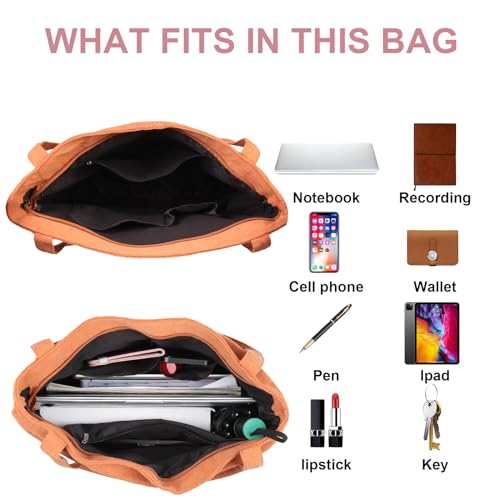 Bolso tote de corduroy para mujer, bolso grande de hombro con cremallera y bolsillos para trabajo, viaje y compras miniatura 5