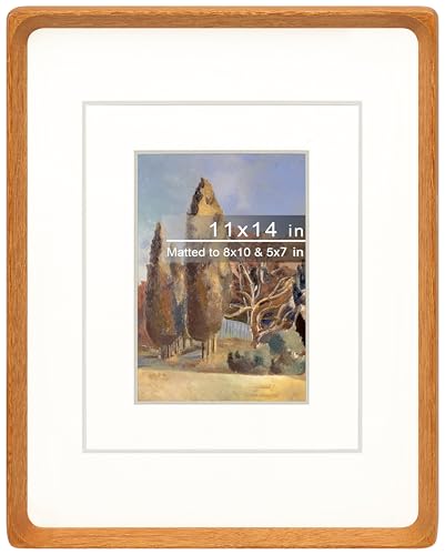 Gdfmsc 11x14 Picture Frame with Mat for 5x7/8x10, Natural Teak
