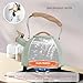 Tea Kettle, Vegoran 100 OZ / 3 Liter Whistling Tea Kettle, Tea Pots for Stove Top Food Grade Stainless Steel with Wood Pattern Folding Handle, Loud Whistle Kettle for Tea, Coffee, Milk (Green)