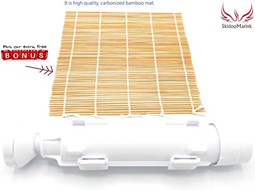 SkidooMarink Sushi Roller Bazooka kit + Carbonized Bamboo Mat DIY Rice Roller Machine Japanese Sushi Making Kitchen Tools All-in-one Maker set for Rolling Gadgets Sushi Shooter Gun Mold Preparer