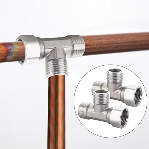 2 Stück 304 Edelstahl T-Stück 3/4 Zoll, T-Stück Schwenkrohrverschraubung, 3/4\ AG/AG/IG T-Fitting Wasseranschluss, 3 Wege T-Verbindungsstück, 3-Wege Verteiler für Sprayer, Dusche Arm