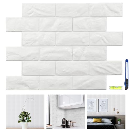 Image of 20 Pieces 3D Wall Panels, White Brick Printable 3D Wallpaper Stick and Peel, Self-Adhesive Waterproof Foam Faux Brick Sconce for Bedroom, Bathroom, Kitchen, Fireplace (2.1 m Coating)