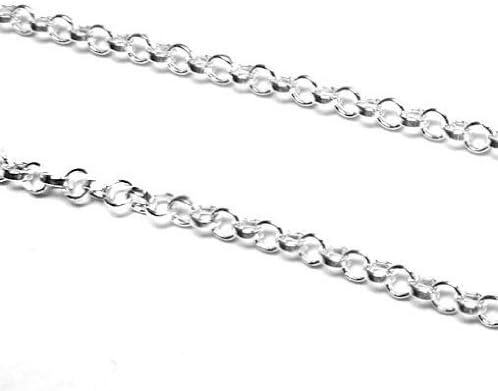 12 inches .925 Sterling Silver Bead 2mm Flat Dc Round Ring Link Cable Footage Chain/Findings/Bright