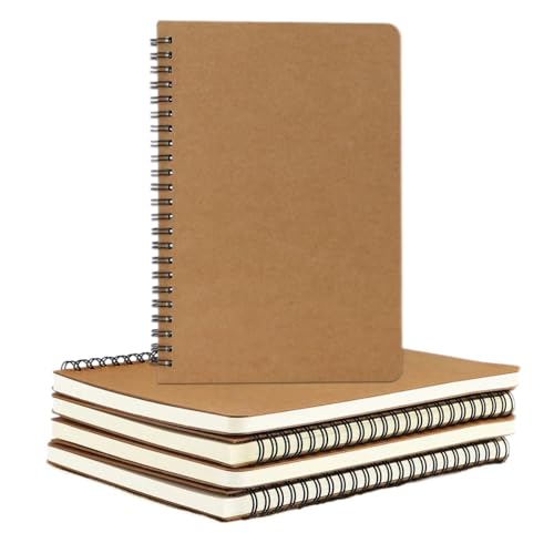 ABCDPP 5 Packs Spiral Notepad A4, A4 Notebook, 50 Pages/Kraft Cover Wirebound Notebooks Bulk Journals, 28.5 * 21 CM Lined Notebook for Business Office School Travel