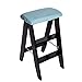 Plataforma de escalada de usos múltiples Taburete de escalera de madera plegable Mini Taburete de cocina multifunción Biblioteca Office 3 Step (azul claro) Cojín extraíble (color : Negro)