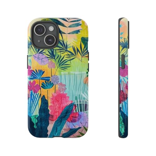 Coque iPhone 15 rigide brillante antichoc motif tropical