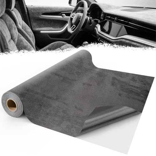 Mbsomnus Tejido de Microfibra Autoadhesivo 200x40 cm Tela del Coche Adhesivo Elástico Imitación Gamuza Cuero Sintético Gris claro Lámina para Salpicadero Interior del Coche Muebles Joyería Cajón DIY