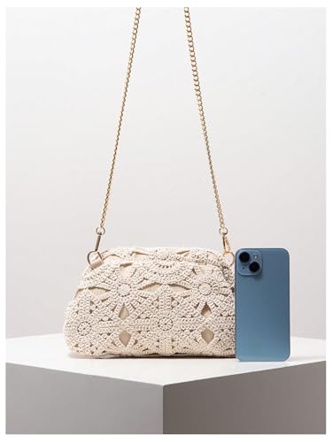 OYOANGLE Women's Crochet Chain Shoulder Bag Kiss Lock Boho Clutch Purse Handbags Woven Beach Crossbody Bags3