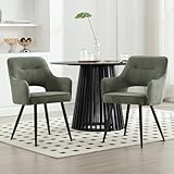 Wahson Juego de 2 Sillas de Comedor Modernas Sillas Cocinas de Chenilla con Respaldo Hueco,Sillas Restaurantes Sencillos Sillas de Salón con Reposabrazos para Hogar/Cafetería,Verde