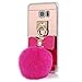 S6 Edge Plus Case - Mavis's Diary 3D Handmade Bling Luxury Pink Mirror Soft TPU Design Lovely Hot Pink Bow with Fluff Ball Shiny Crystal Diamonds Clear Cover for Samsung Galaxy S6 edge+ Plus G928