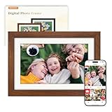 Frameo Digital Photo Frame WiFi Walnut Wood Frame 10.1 Inch Picture Frame with 1280x800 HD IPS Touchscreen, Built-in 32GB, Send Photo Video via Frameo App/USB/SD, Gifts for Women/Men/Grandparents